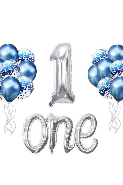 Patladı Gitti Blue Silver 1 Year Birthday Set