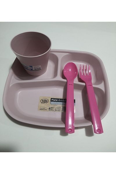 HOBBY LİFE Reis Breakfast Plate 3 Compartment Food Plate Table D'hôte and Cup and Catal Spoon