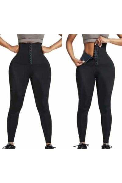 SLIM TIME SHAPER سروال ساونا حراري رياضي عالي الخصر مع مشبك وحزام لزيادة التعرق