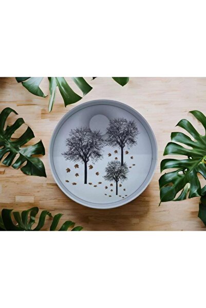 kmskumsar صينية معدنية منقوشة باللون الأبيض من سلسلة Arbor