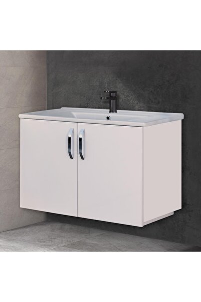 triomodül Asmira Lavabolu Alt Dolap - 82 Cm - Mdflam Parlak Beyaz