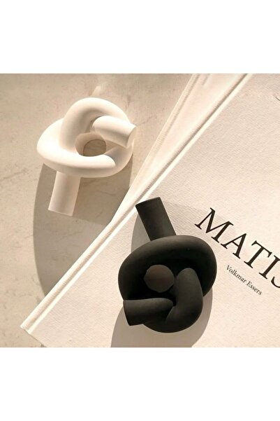 Genel Markalar Siyah Beyaz Şamdan Mumluk 2'li Set Düğüm