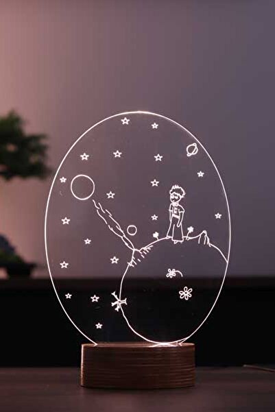 BY-LAMP Küçük Prens Led Masa Lambası Ahşap Taban 7 Farklı Işık Renkli Gece La...