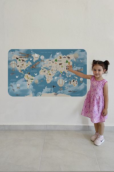 Büyük Düşler 3827XL Model Educational World Map - Kids and Baby Room Wall Sticker