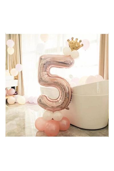 LOTUS PARTY 5 Year Old Rose Gold Number Balloon Gold King Crowned Balloon Set