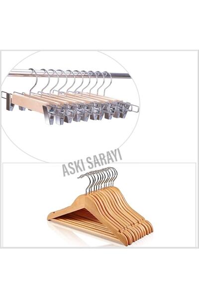 menofis Ahşap Çocuk Ve Bebek Askısı Pantolon Ve Elbise Askısı Mandallı 24 +24...