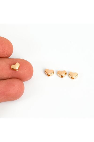 yfhobi 10 Adet - 6 Mm, Kalp Desenli Metal Uç, Ortadan Delik Zamak Ara Parça, Sarı Lak Renk, 1. Kalite