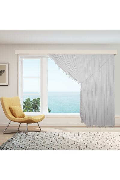 perhal perde ve halı Tek Kanat Saçaklı Püsküllü Zincir Desen Etekleri Kurşunl...