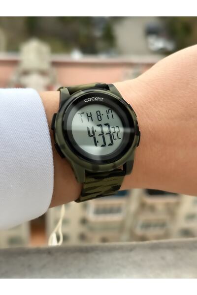 Cockpit Brand Water Resist, Alarm, Illuminated, Military Green Silicone Strap Sports Men's/Women's Wristwatch