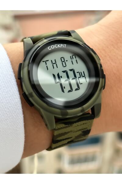 Cockpit Brand Water Resist, Alarm, Illuminated, Military Green Silicone Strap Sports Men's/Women's Wristwatch