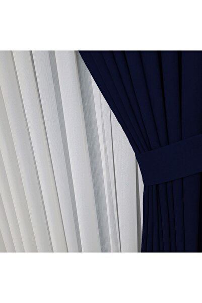 Yuka Diamond Double Wing Dark Navy Blue Velvet Textured Medium Pleated Plain Island Background Curtain Plain 90 X 260