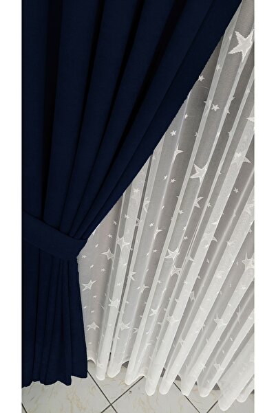 Yuka Diamond Double Wing Dark Navy Blue Velvet Textured Closely Pleated Plain Island Background Curtain Plain 80 X 270