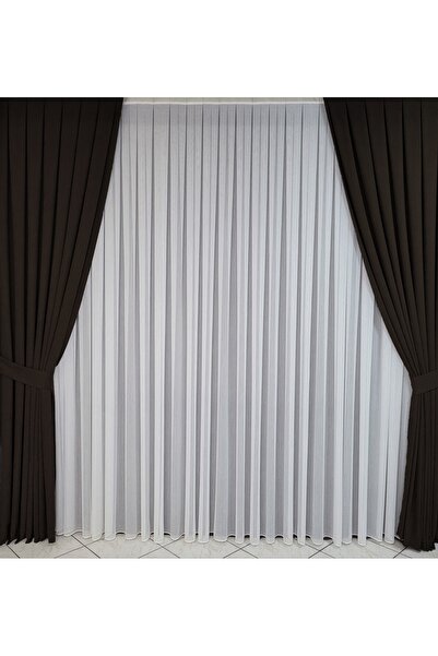 Yuka Diamond Double Wing Dark Brown Velvet Textured Sparse Pleated Plain Island Background Curtain Sade90 X 260