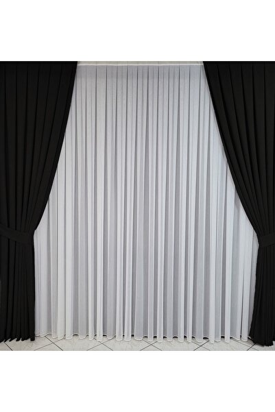 Yuka Diamond Double Wing Black Velvet Textured Medium Pleated Plain Island Background Curtain Plain80 X 270