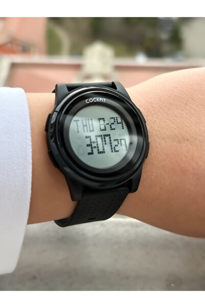 Cockpit Brand Water Resist, Alarm, Illuminated, Black Silicone Strap Sports Men's/Women's Wristwatch