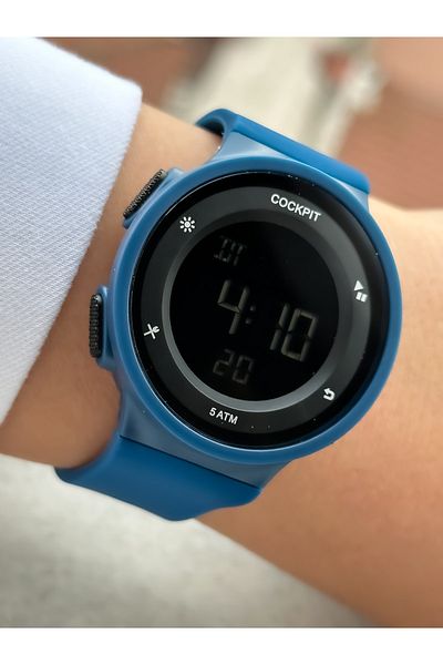 Cockpit Brand Water Resist, Alarm, Illuminated, Blue Silicone Strap Sports Men's/Women's Wristwatch
