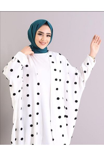 MODA MAÇKA PARK Modaburada White Black Pompom Kimono Cardigan
