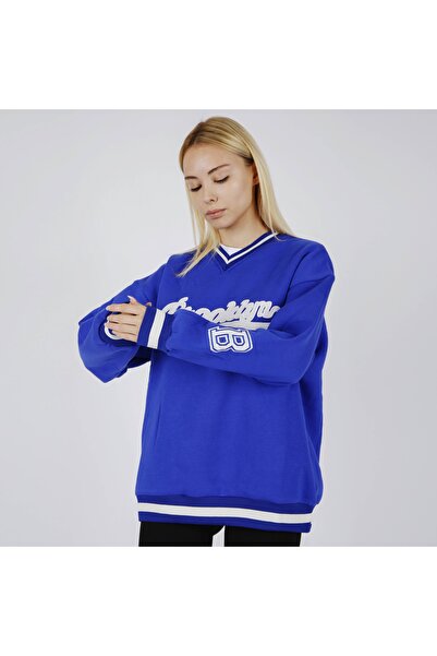 Shivi Fashion Kadın Oversize Içi Polarlı Baskılı V Yaka Sweatshirt