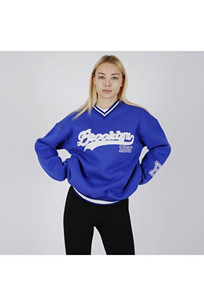 Shivi Fashion Kadın Oversize Içi Polarlı Baskılı V Yaka Sweatshirt