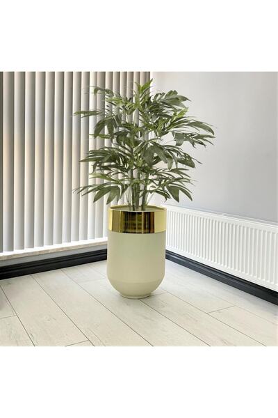 evdeniste Dekoratif Gold Darbuka Beyaz Saksı 60cm