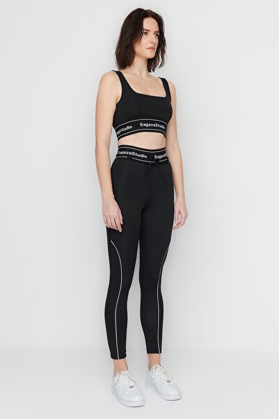 Trendyol Collection Sagaza Studio - Černé zpevňující sportovní legíny s lemováním šňůrky a detailem push up