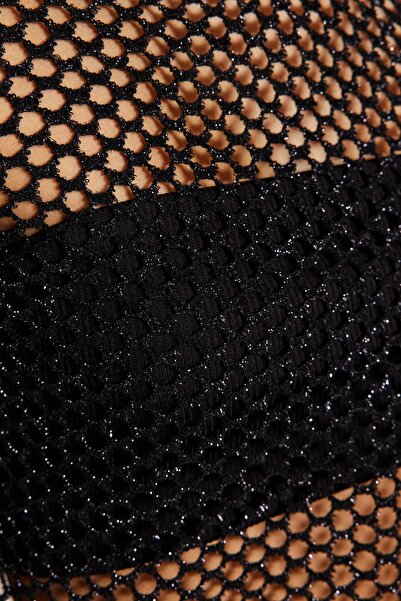 Trendyol Collection Black Lurex Mesh Relaxed Cut Crew Neck Crop Knitted Blouse TWOSS23BZ00523