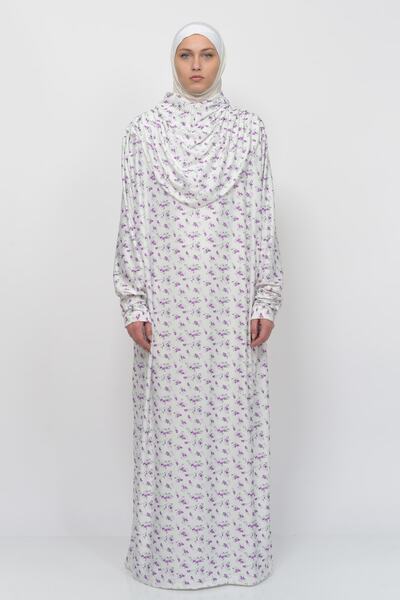 Altobeh Πρακτικό μονοκόμματο φλοράλ μοτίβο με μανίκια Lycra Hijab Prayer φόρεμα με αφαιρούμενο μαντίλι 990-0203
