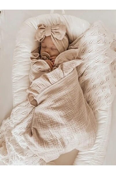Tinybabyconcept Soft Organic 100% Cotton 4 Layer Muslin Ruffled Swaddle Cover Baby Blanket 110x110 Cm