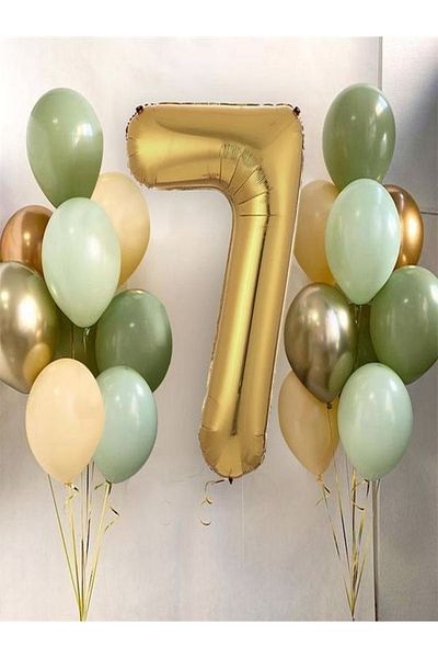DÜVENCİ TİCARET 1-9 Years Gold Balloon and 16 Balloons (4mold+4mintgreen+4salmon+2gold+2silver) 16in1