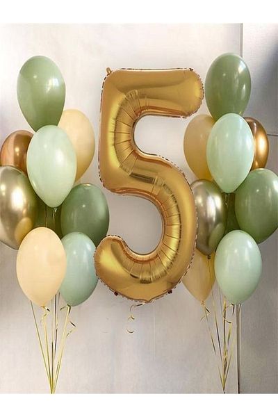 DÜVENCİ TİCARET 1-9 Years Gold Balloon and 16 Balloons (4mold+4mintgreen+4salmon+2gold+2silver) 16in1