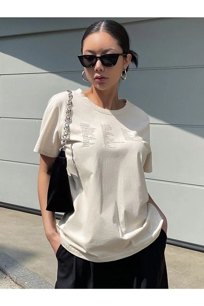 MOONBULL Beige bedrucktes T-Shirt
