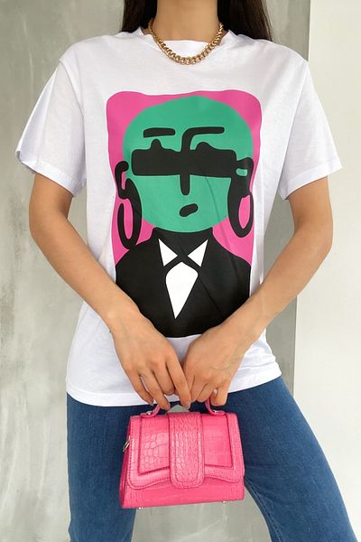 FEMELLE Tricou alb din bumbac imprimat nou sezon pentru femei