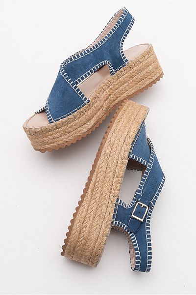 LuviShoes Dámské sandály z pravé kůže Bellezza Denim Blue Suede