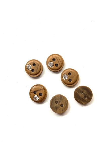 canan dizayn 11.5 Mm Wooden Button with Stones (20 Pieces)