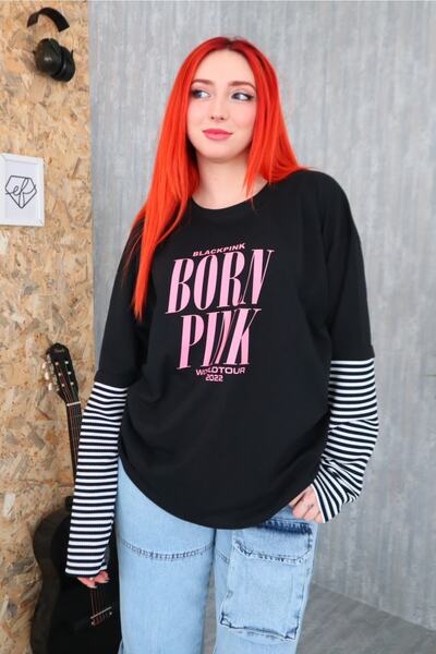 EFBUTİK Μαύρο Μπλουζάκι Μαύρο Μπρον Ροζ Μικτό