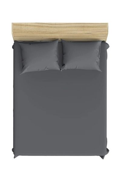 mer-tim ezberbozan ev tekstili Mer-tim Cotton Ranforce Double Oversize Elasticless Dark Gray Bed Sheet Set 240x260