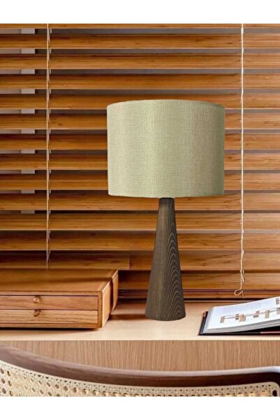 Art&Gift Ahşap Konik Gövdeli Dizayn Abajur Kumaş Başlık Pudra