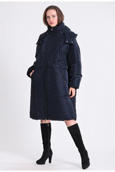 Leather Club Lacivert Desteny Kaz Tüyü Şişme Puffer Kaban