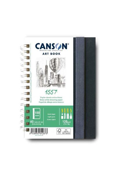 Canson 1557 Sketch Book Sert Kapaklı Spiralli Çizim Defteri 14,8x21cm 120gr 1...