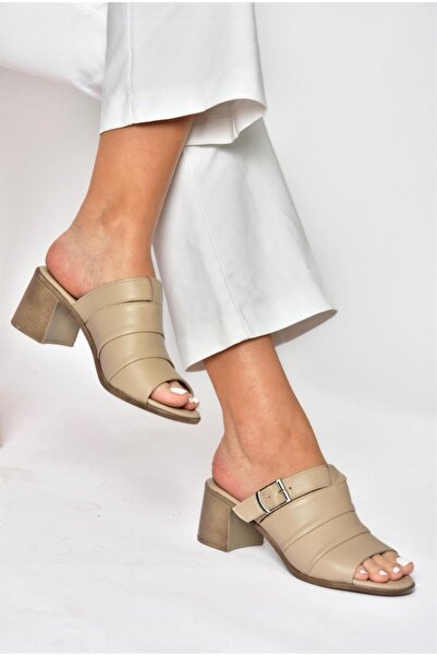 Fox Shoes P555450903 Papuci de zi cu zi pentru femei cu toc gros din piele naturală de nurcă