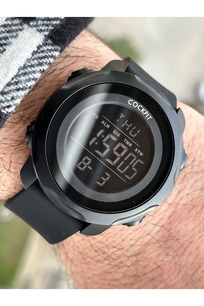 Cockpit Brand Water Resist, Alarm, Illuminated, Black Silicone Band Sports Men's Wristwatch