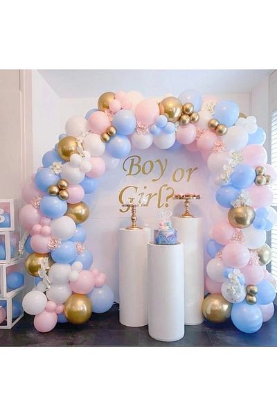 DÜVENCİ TİCARET Macaron White Pink Blue Gold Balloon Arch Kit