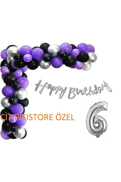 DÜVENCİ TİCARET طقم قوس بالون أسود أرجواني، بالونات لاتكس فضية معدنية