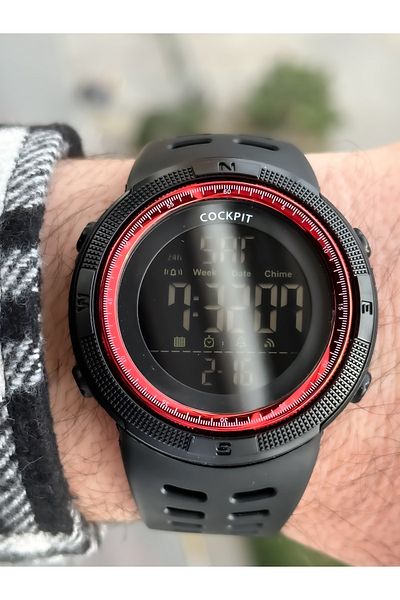 Cockpit Brand Water Resist, Alarm, Illuminated, Black Silicone Band Sports Men's Wristwatch