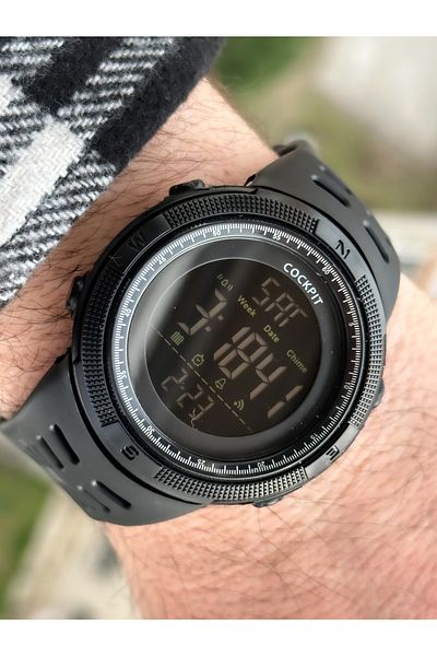 Cockpit Brand Water Resist, Alarm, Illuminated, Black Silicone Band Sports Men's Wristwatch