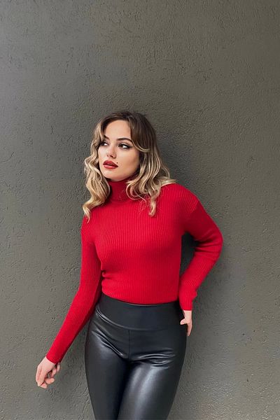 ELBEY Women's Turtleneck Red Soft Sweater