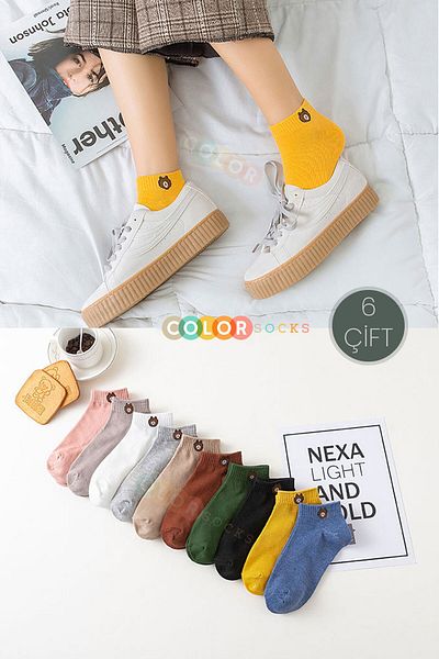 Color Socks 6 чифта сладки чорапи с плюшено мече