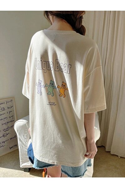 MOONBULL Μπλουζάκι Oversize Beique Unique Bear Back Printed