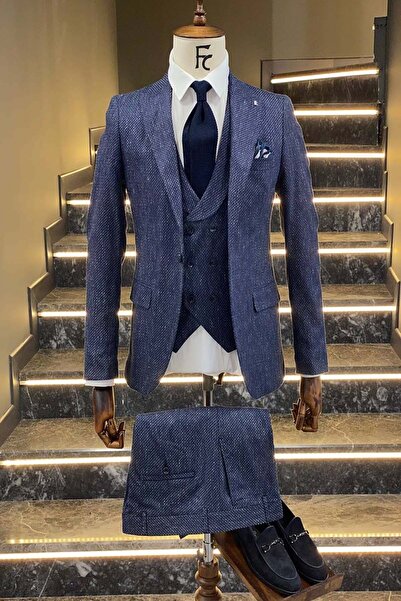 Fc Plus Yelekli Desenli Lacivert Takım Elbise