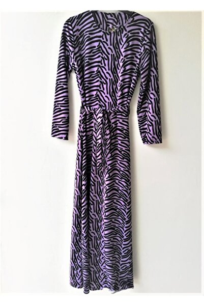 akkanatbutik Kadın Uzun Krep Desenli Elbise